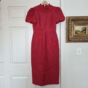 🏷Antonio Melani❤️Willow Floral🌹 Mock Neck Short Sleeve Midi Dress❤️in Scarlet